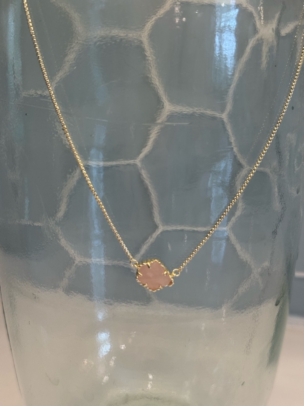 Kendra Scott Gold  Necklace with Pink Rose quartz free form Pendant